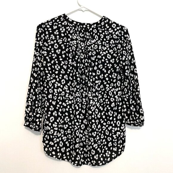 NYDJ NOT YOUR DAUGHTERS JEANS Pintuck Blouse 3/4 Sleeve Pleatback Black White - Picture 12 of 16